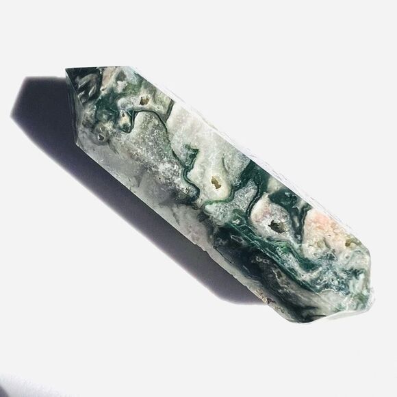 Moss Agate Crystal Double Terminated‎ Point (#1) - Picture 3 of 15